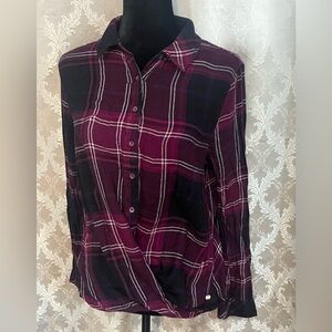 Point Zero Women's Plaid Button-Down Shirt - Purple and Black